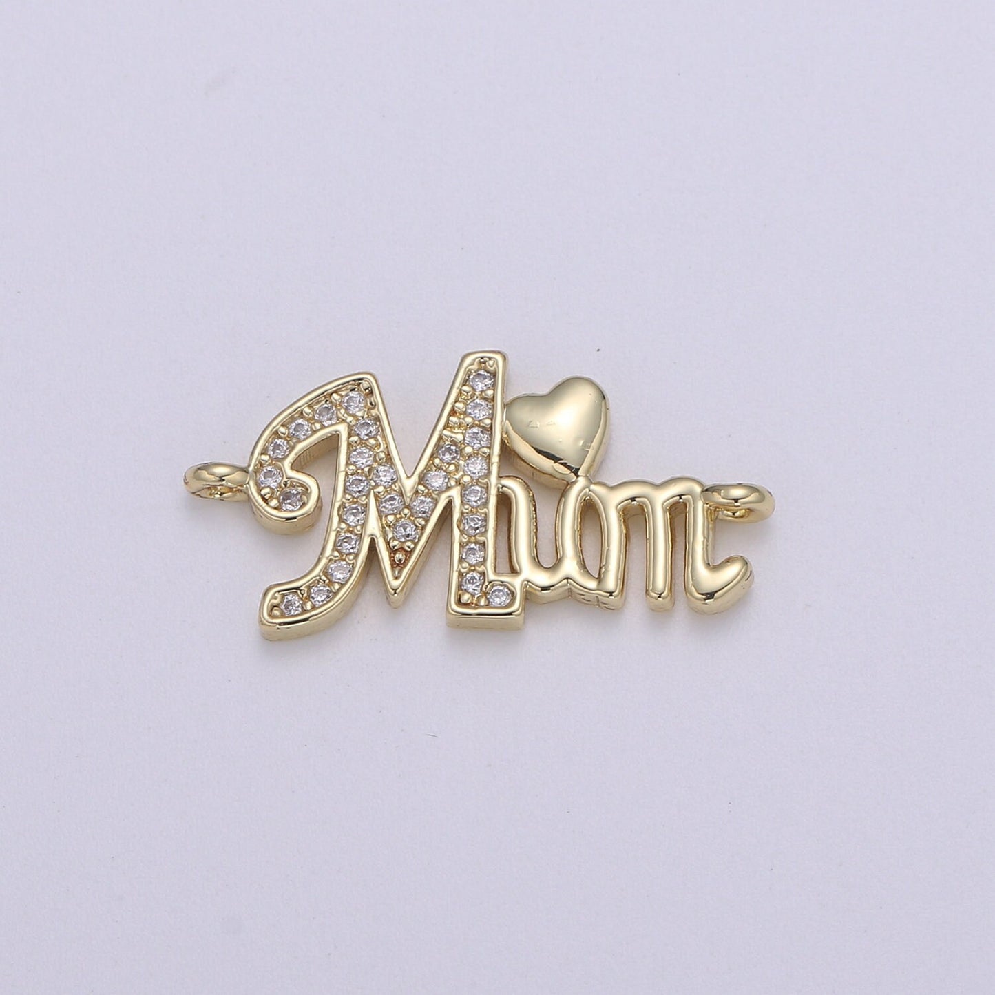 1pc 14K Gold Micro Pave CZ Heart Charm Connector Mother Micro Pave CZ Mom Connector For Bracelet and Necklace Supply, CO 653