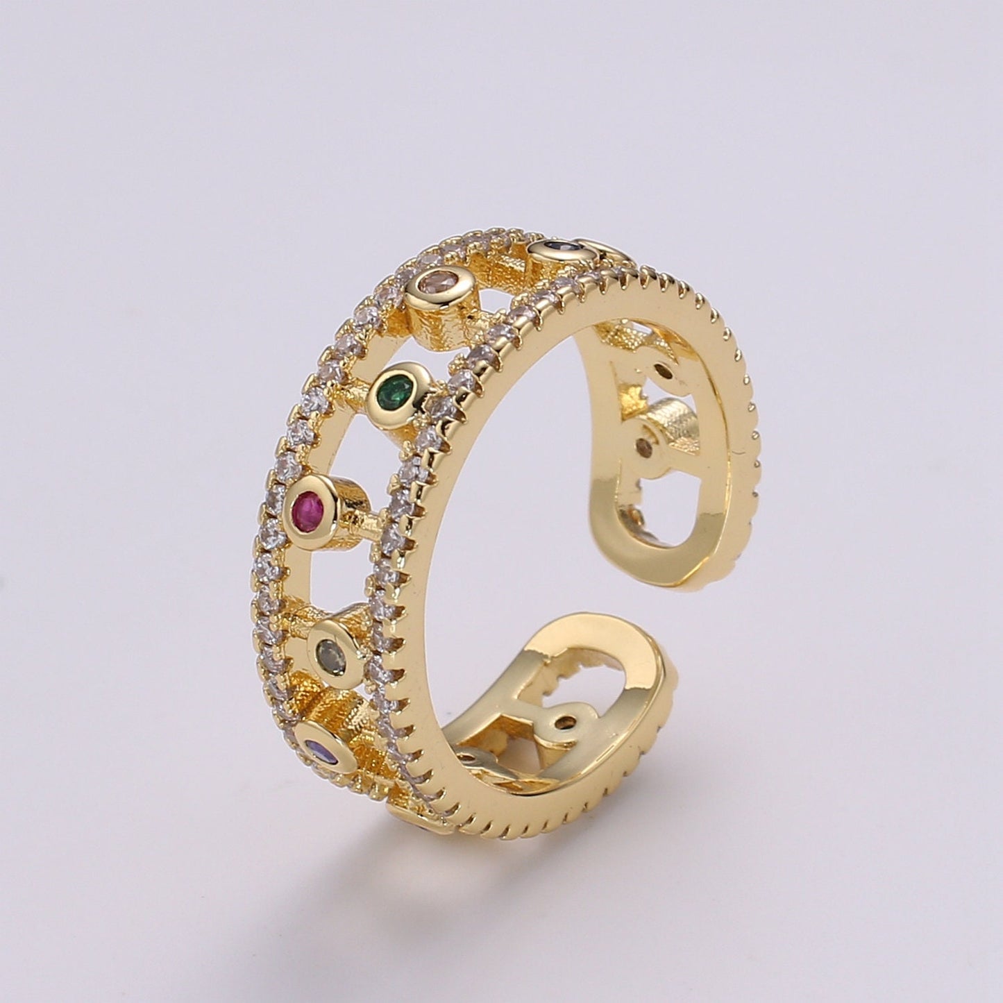 Adjustable double band ring, statement ring, dainty gold ring, gold Cubic Colorful ring for stackable jewelry US Size 6