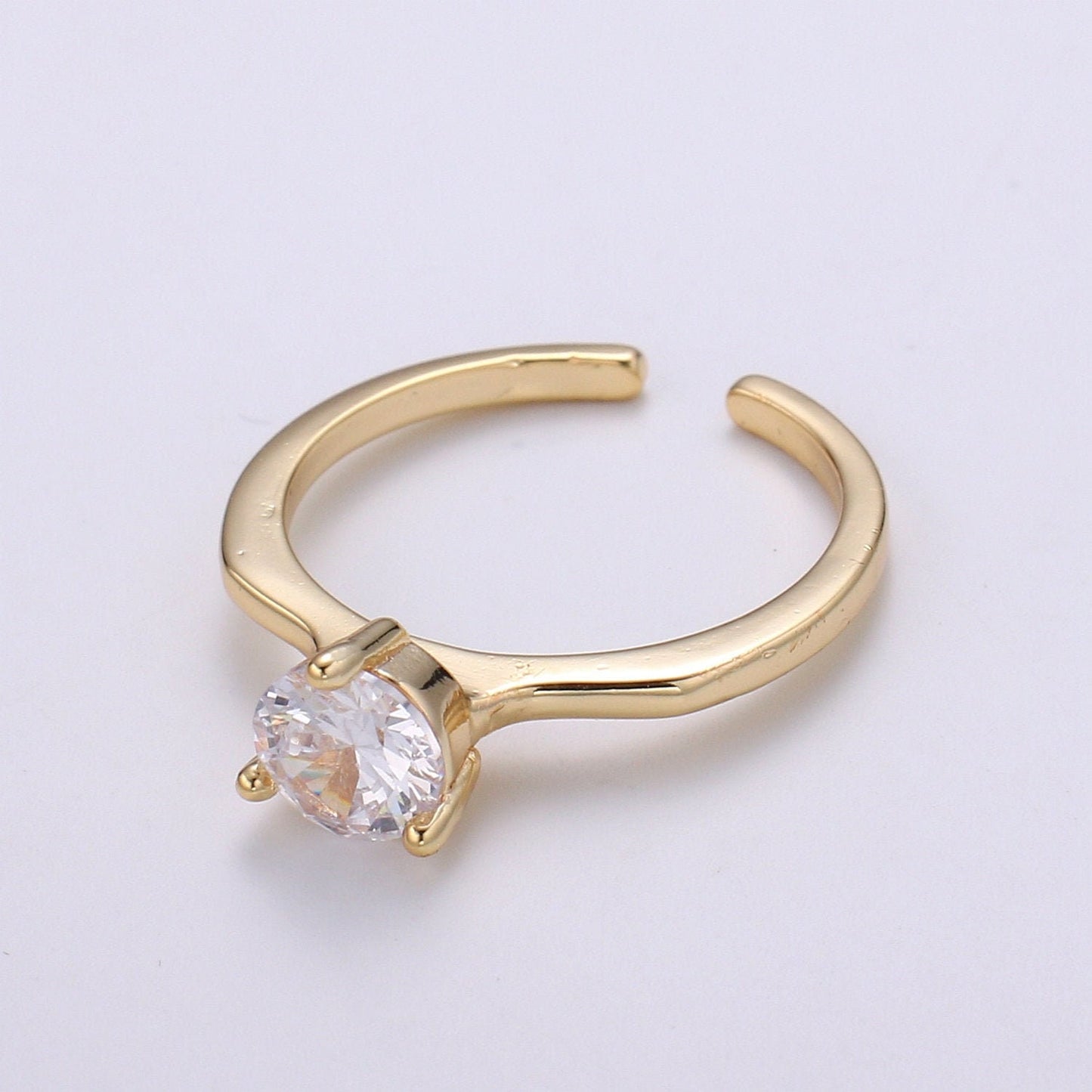 1pc Solitaire CZ 18k Gold Ring, Adjustable Gold Curb Ring, Simple Promise Ring,Clear Cubic Zirconia Ring- 273