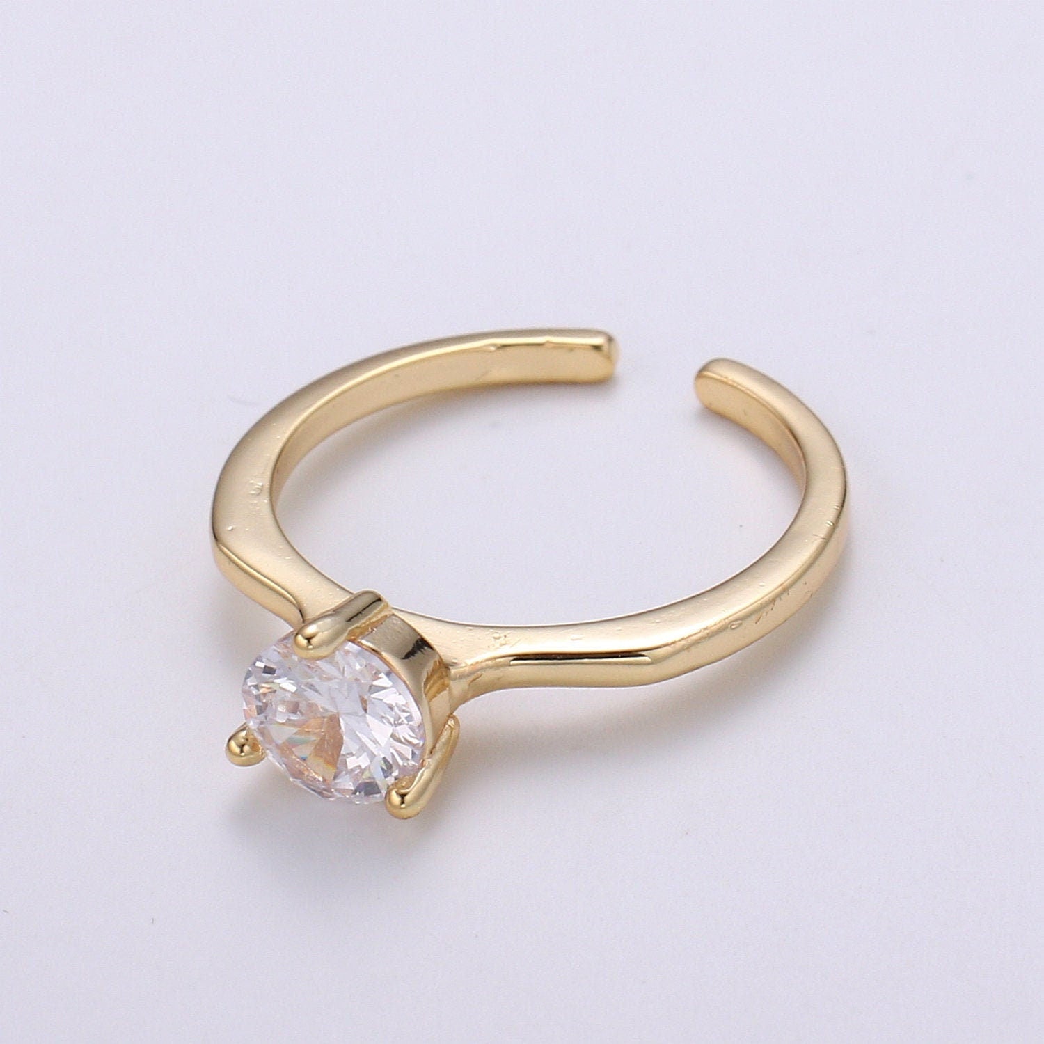 1pc Solitaire CZ 18k Gold Ring, Adjustable Gold Curb Ring, Simple Promise Ring,Clear Cubic Zirconia Ring- 273