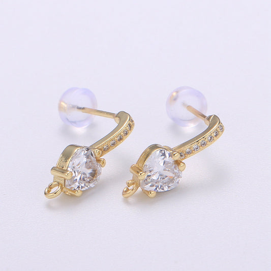 Dainty Gold Stud Earring CZ Stud Earring, Open Ring Zirconia Earring for Earring Jewelry Making Supply Component L267