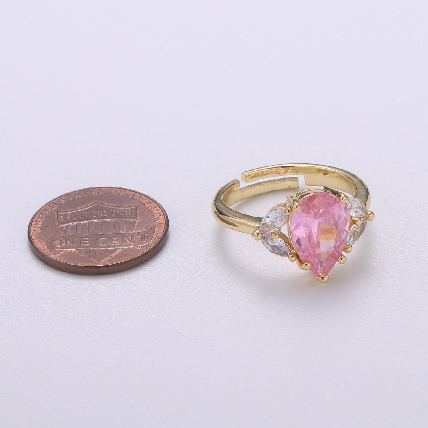 Vintage Teardrop Pink Ring- Adjustable Gold Ring- Engagement Ring- Promise Ring- Pink CZ Ring- Anniversary Birthday Gift For Her 0320