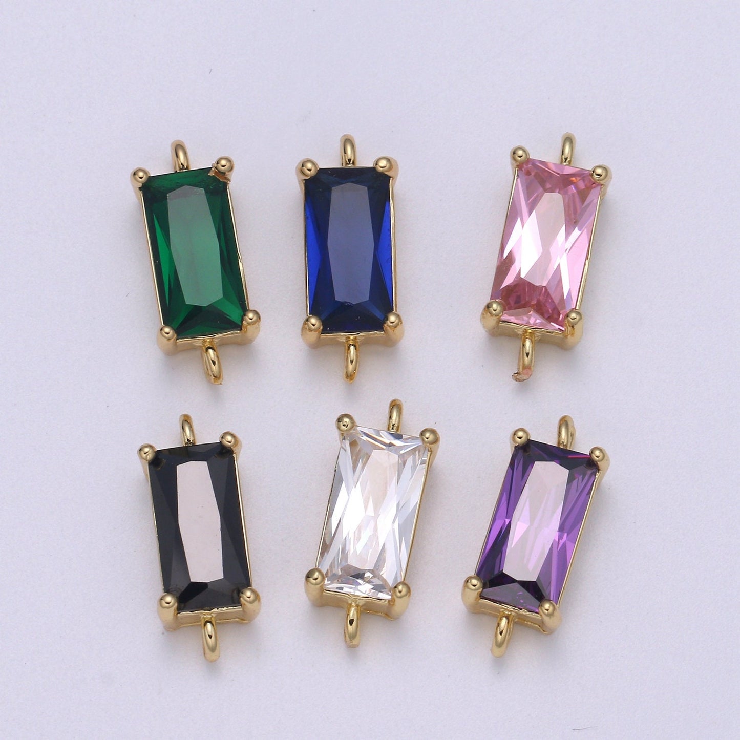 Rectangle Solitaire CZ Birthstone Charm Connector Geometric Diamond Cut Dainty Cubic Zirconia Connector for Necklace Earring Supply F611