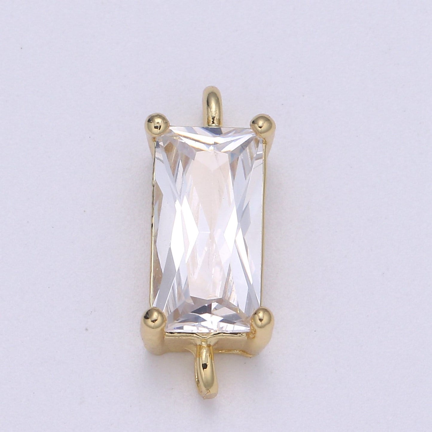 Rectangle Solitaire CZ Birthstone Charm Connector Geometric Diamond Cut Dainty Cubic Zirconia Connector for Necklace Earring Supply F611