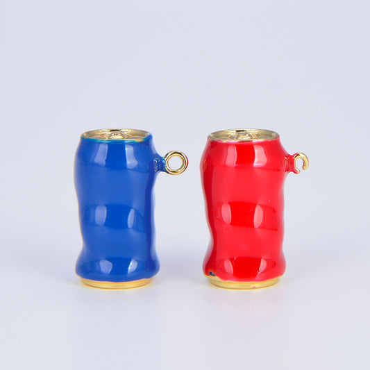 Dainty Enamel Soda Can Bead Spacer Red Blue Can Barrell Charm Bead for Bracelet Beaded Component