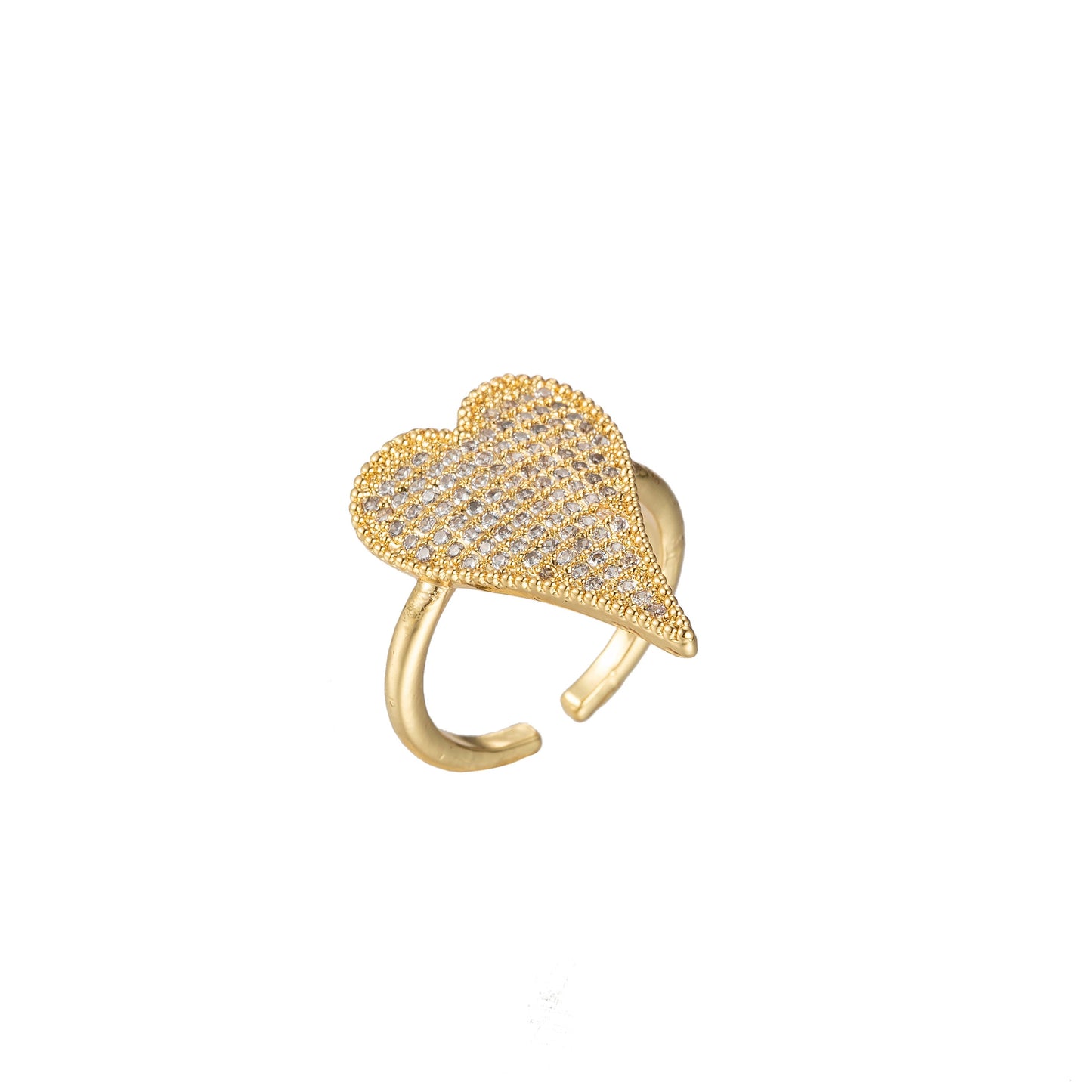 Heart Gold Stacking Ring - Micro Pave Jewelry Dainty Love ring, midi ring, Love ring, Open Adjustable ring birthday gift Big Heart Ring O349