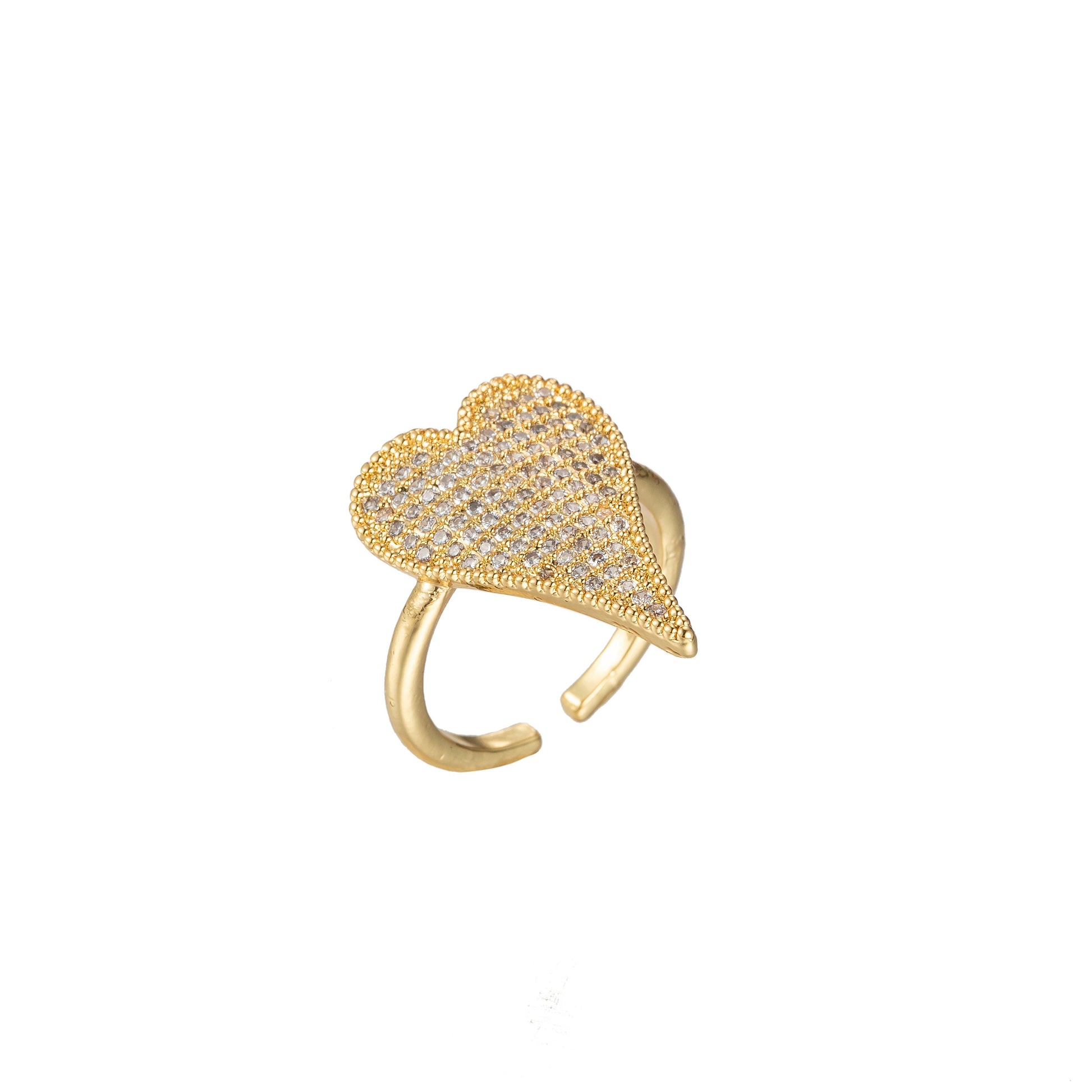 Heart Gold Stacking Ring - Micro Pave Jewelry Dainty Love ring, midi ring, Love ring, Open Adjustable ring birthday gift Big Heart Ring O349