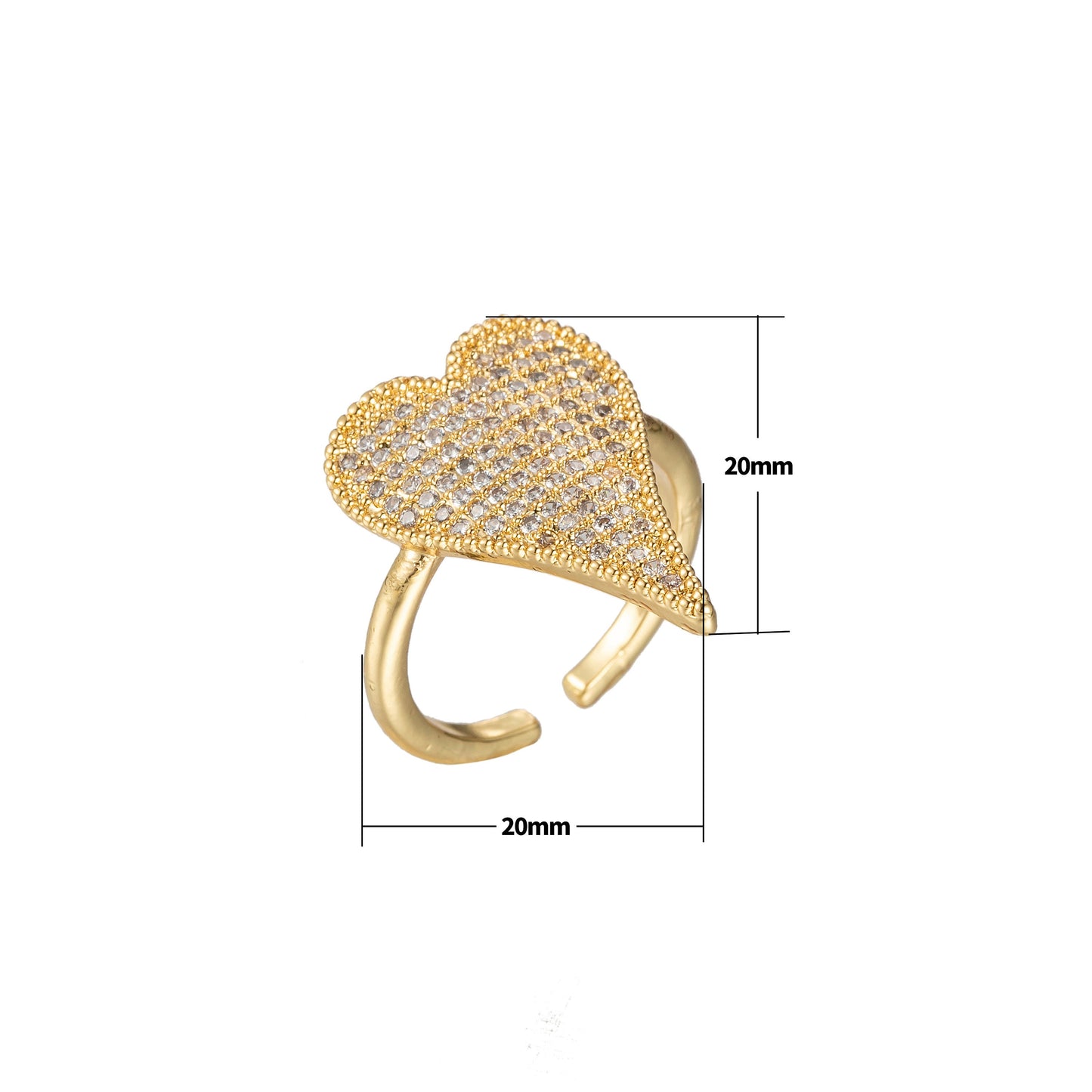 Heart Gold Stacking Ring - Micro Pave Jewelry Dainty Love ring, midi ring, Love ring, Open Adjustable ring birthday gift Big Heart Ring O349