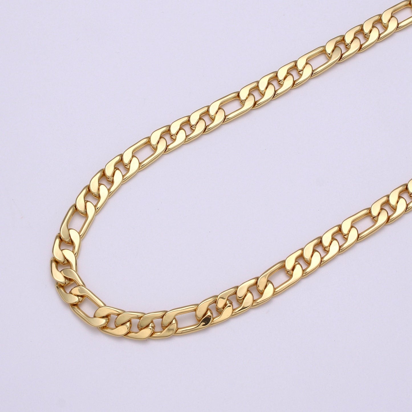 7mm, Wide Figaro Gold Chain by Yard, Chunky Figaro Chain, Wholesale bulk Roll Chain DIY Craft, Roll-493