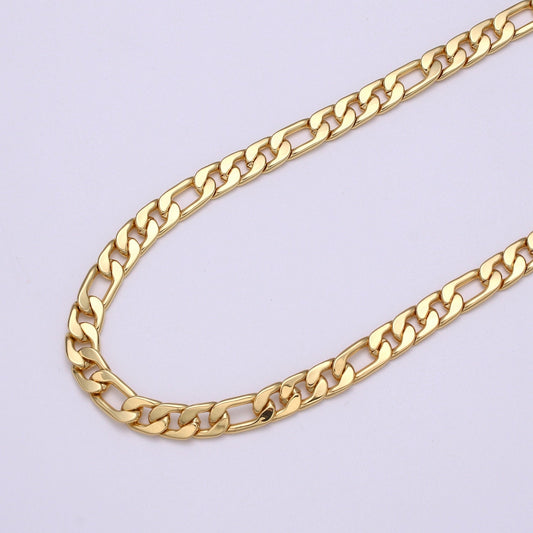 6.3mm, Wide Figaro Gold Chain by Yard, Link Cable Link Elongate Chain, Wholesale bulk Roll Chain DIY Craft, Roll-494