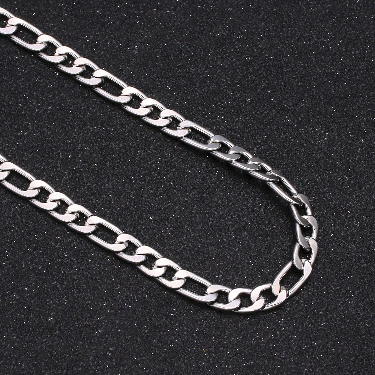 6.3 mm, Wide Figaro Silver Chain by Yard, Link Cable Link Elongate Chain, Wholesale bulk Roll Chain DIY Craft, Roll-495
