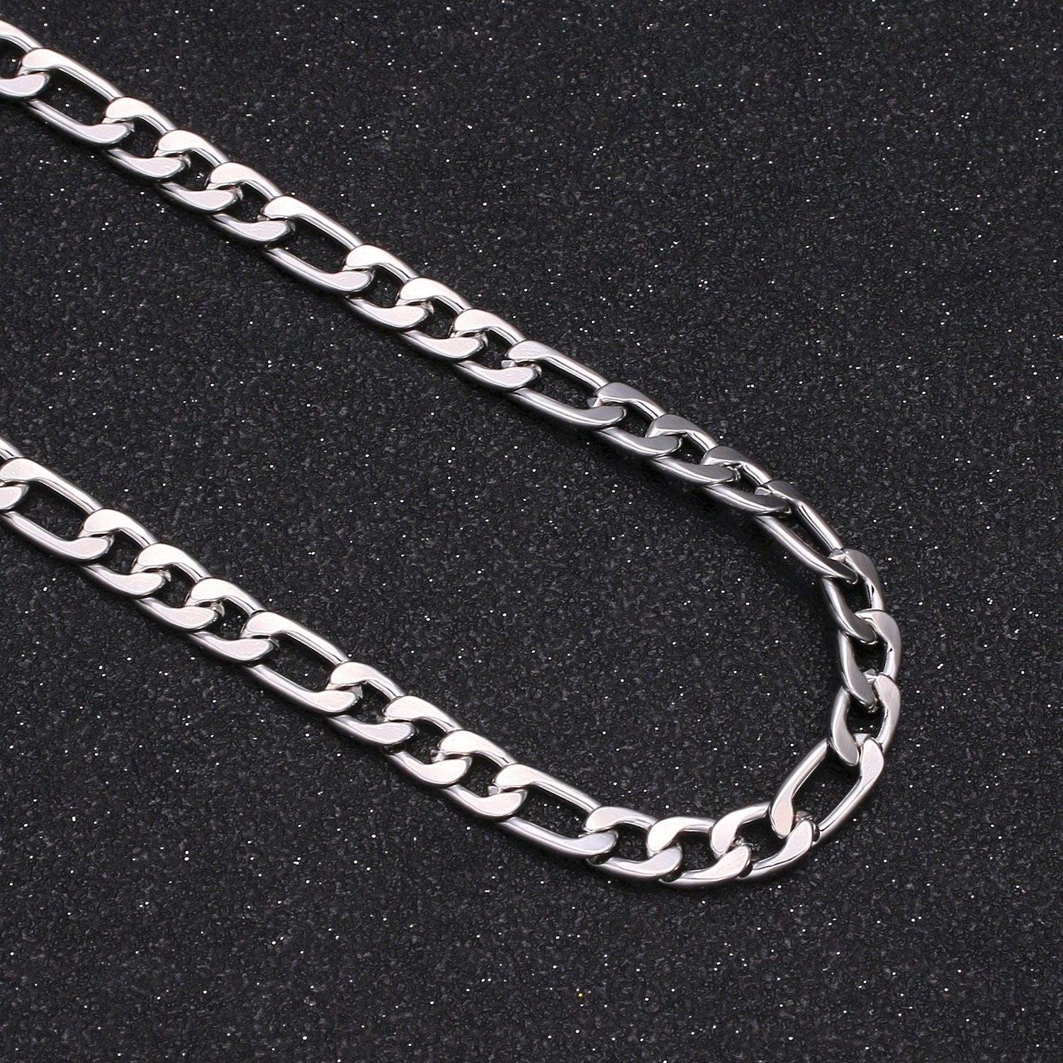 6.3 mm, Wide Figaro Silver Chain by Yard, Link Cable Link Elongate Chain, Wholesale bulk Roll Chain DIY Craft, Roll-495