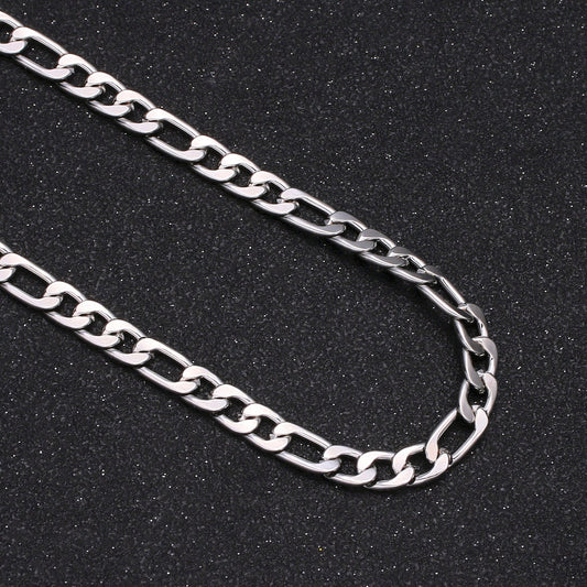 6.3 mm, Wide Figaro Silver Chain by Yard, Link Cable Link Elongate Chain, Wholesale bulk Roll Chain DIY Craft, Roll-495