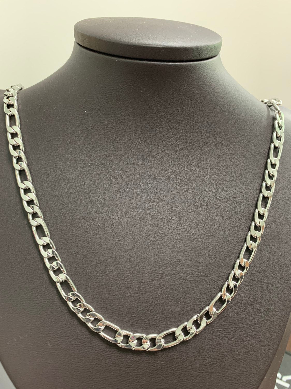6.3 mm, Wide Figaro Silver Chain by Yard, Link Cable Link Elongate Chain, Wholesale bulk Roll Chain DIY Craft, Roll-495