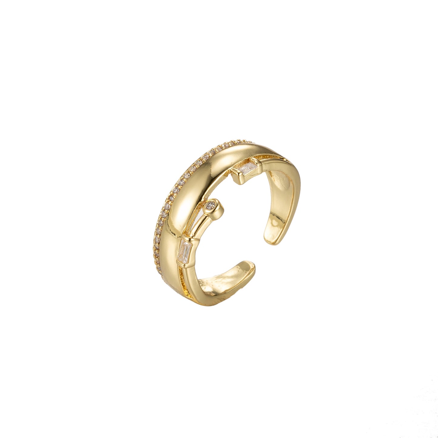 Bold Cz Ring Wide Band Open Adjustable Ring for Stackable Jewelry O354