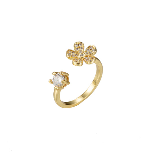 Daisy Floral Adjustable Ring Gold Daisy Ring Flower Ring Adjustable Ring Gold Color Ring for stackable Jewelry US Size 7 O356