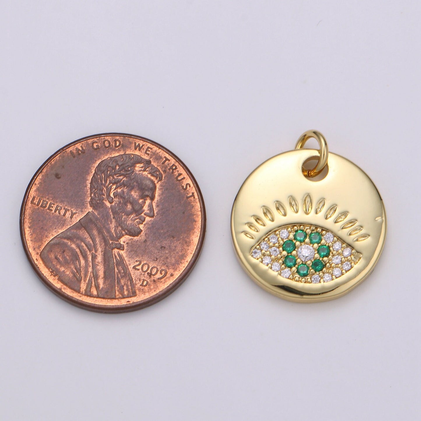 1Pc 24K Gold Evil Eye Round Circle Charm Medallion Coin Round ,Blue, Red, Green, Teal CZ Eye of Ra Charm for Necklace,chgf 2018-2021
