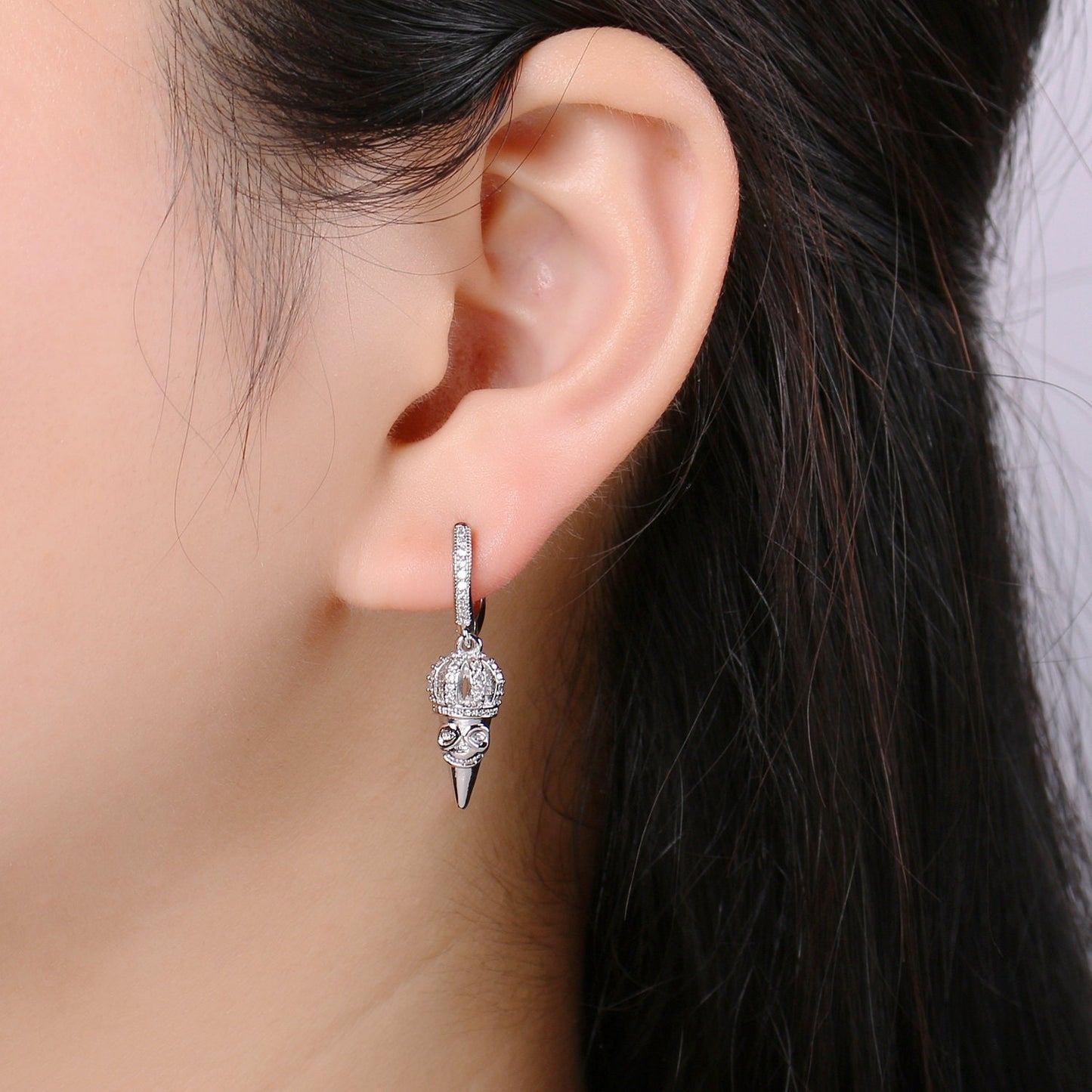 14k Gold spike earring, Spike hoop earrings, Pendulum huggie, Gift for her, Tiny hoop earrings, bridesmaid gift, Dangle earrings