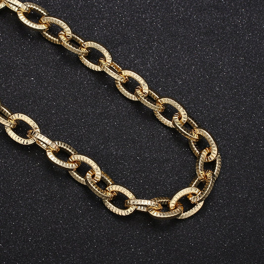 14K Gold Oval Rolo Chain by Yard, Sunburst Stamp Oval Link, Wholesale bulk Roll Chain for Jewelry Making, width 8.4mm, 462