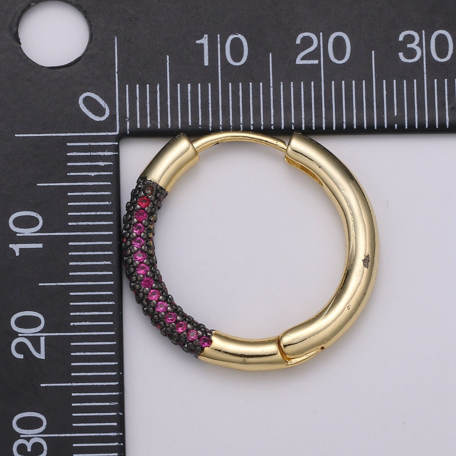 1 Pair CZ Pave Lightweight Hoop Earrings - Round Light Hoop Earrings Medium Gold Hoops - Simple Everyday Earrings 4 Diff Color Ear 1378-1381