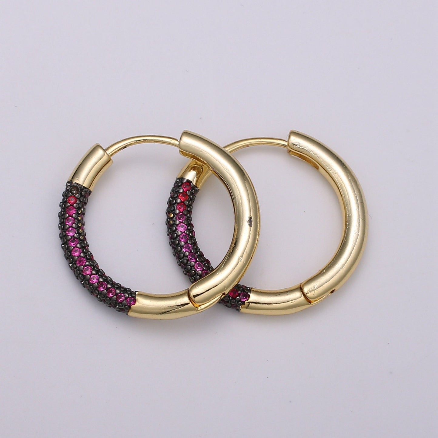 1 Pair CZ Pave Lightweight Hoop Earrings - Round Light Hoop Earrings Medium Gold Hoops - Simple Everyday Earrings 4 Diff Color Ear 1378-1381