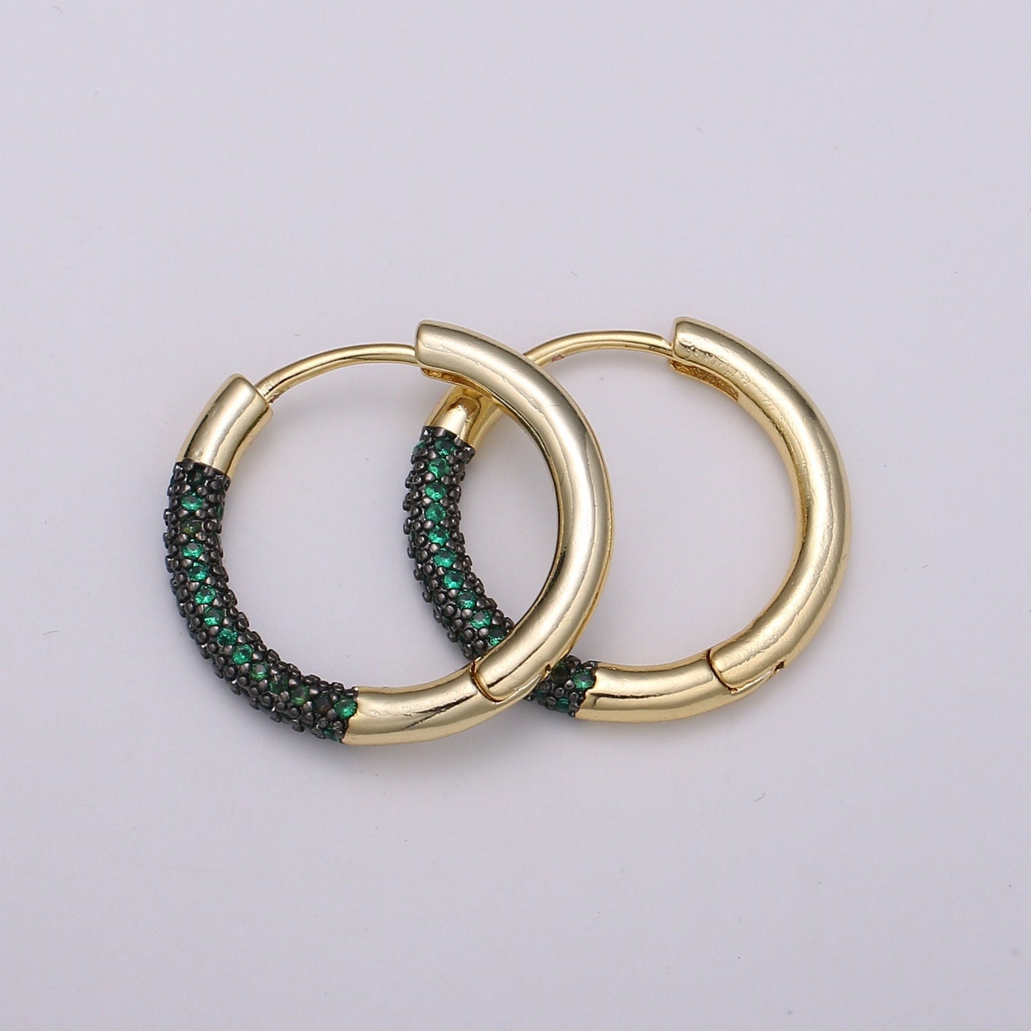 1 Pair CZ Pave Lightweight Hoop Earrings - Round Light Hoop Earrings Medium Gold Hoops - Simple Everyday Earrings 4 Diff Color Ear 1378-1381