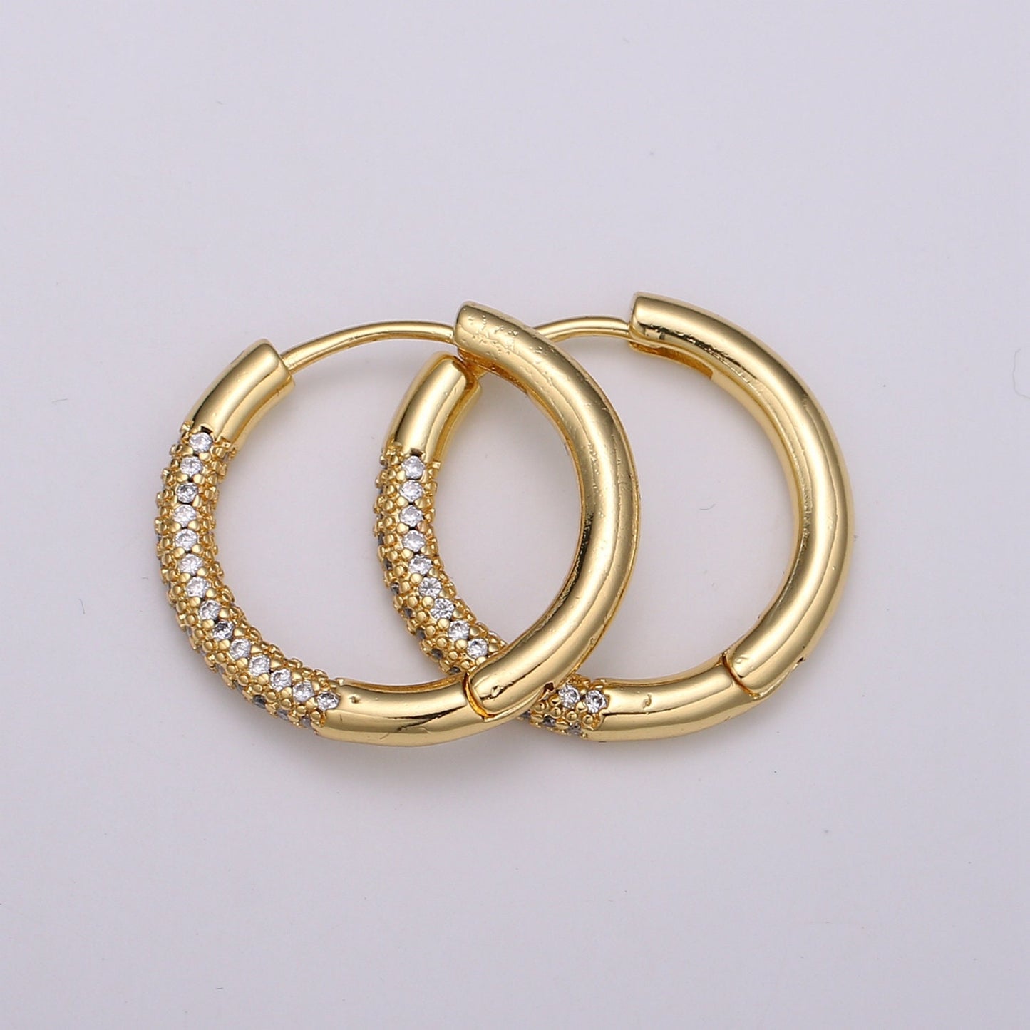 1 Pair CZ Pave Lightweight Hoop Earrings - Round Light Hoop Earrings Medium Gold Hoops - Simple Everyday Earrings 4 Diff Color Ear 1378-1381