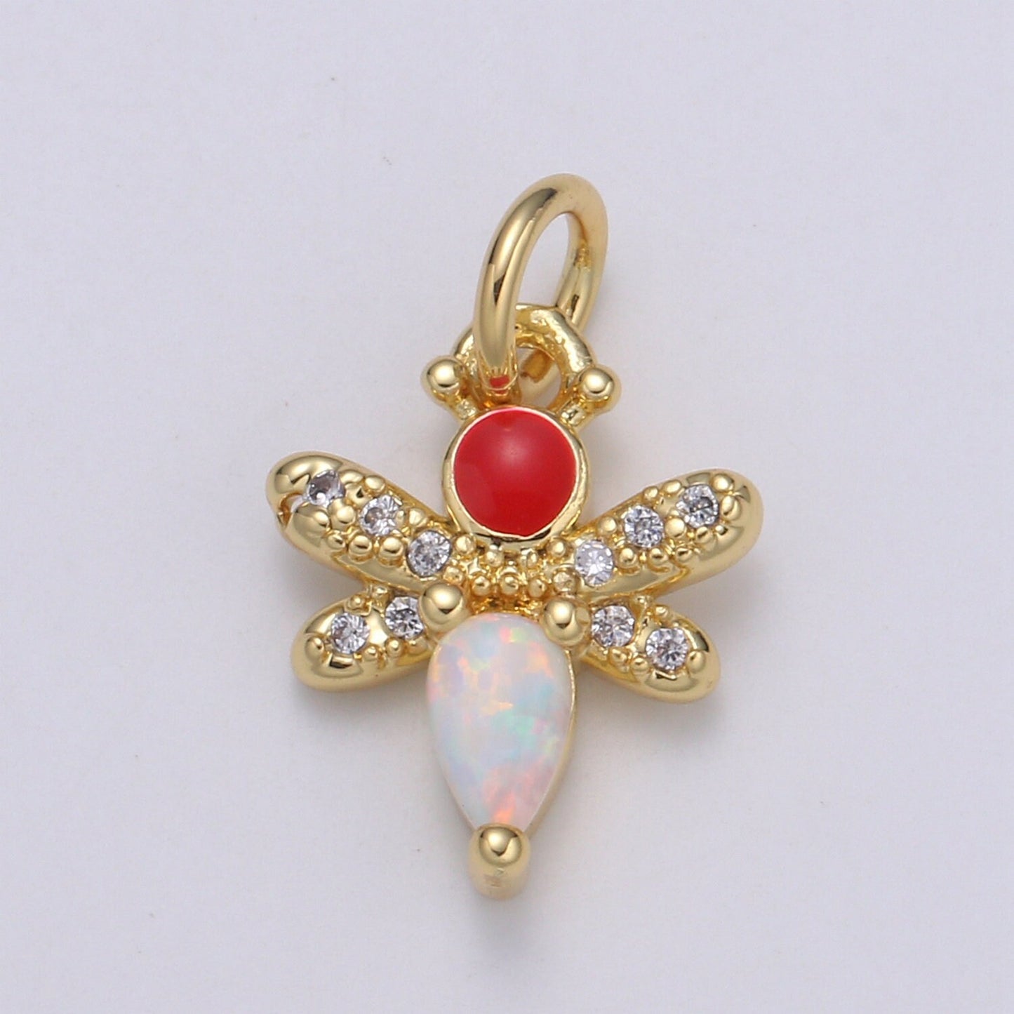 1pc Redhead Enamel Gold Micro Pave, Blue, Pink, White Opalite CZ Bee Pendant Charm, Insect Bug Pendant Charm, Flies Pendant, CHGF-2055-2057