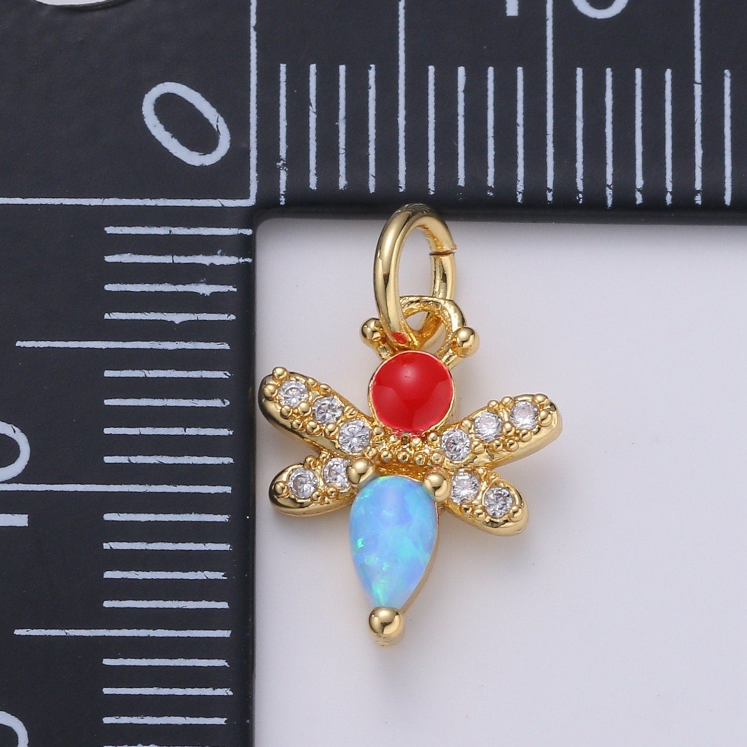 1pc Redhead Enamel Gold Micro Pave, Blue, Pink, White Opalite CZ Bee Pendant Charm, Insect Bug Pendant Charm, Flies Pendant, CHGF-2055-2057