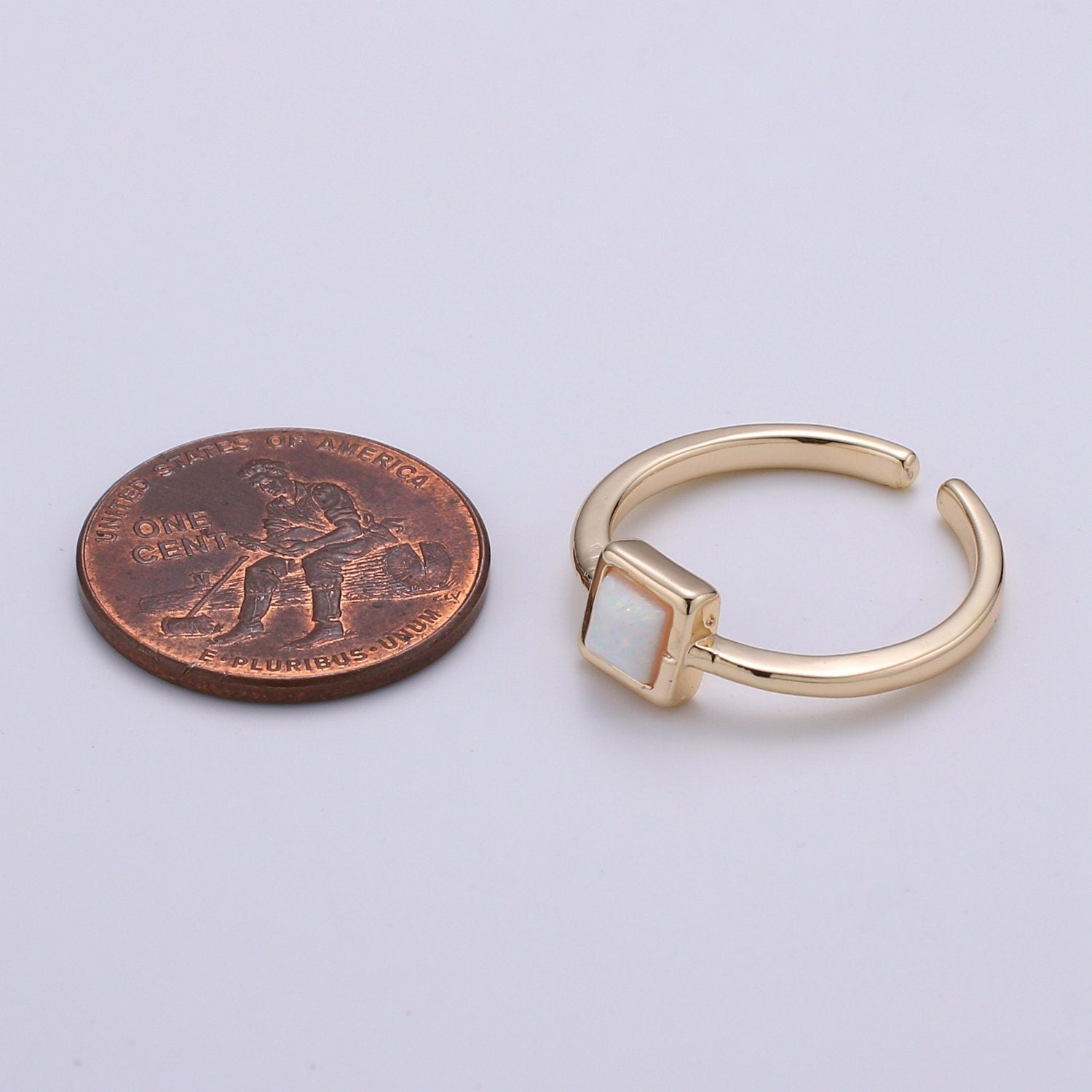 1pc Gold Opal Simulated Ring,Square Opal Lab Pendant Charm Ring, Solitaire White Opal Lab Square Design Band Jewelry Ring 278