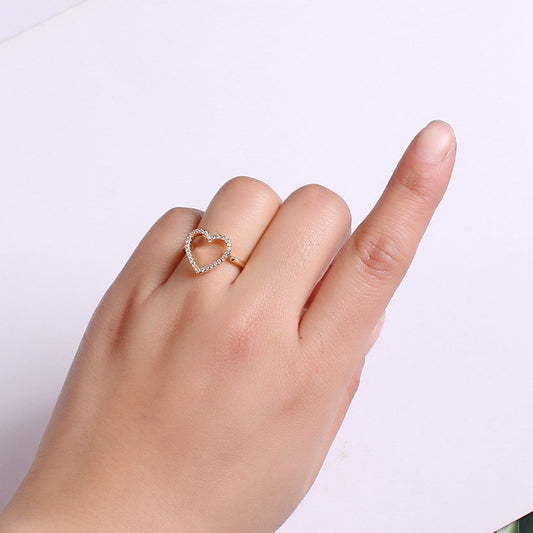 1pc Clear CZ Love 18k Gold Ring, Heart Cubic Adjustable Gold Curb Ring, Simple Ring,Clear Cubic Zirconia Ring- 282