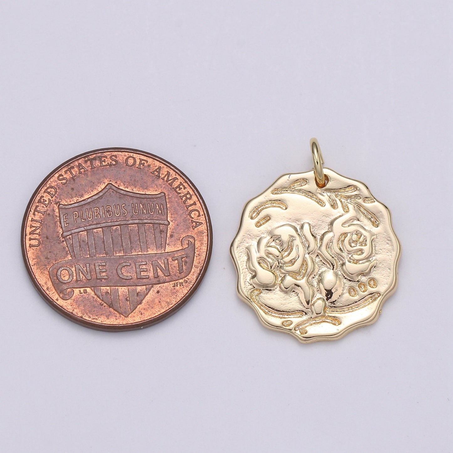 Rose Pendant Charm, Flower Pendant, Gold Coin Medallion Charm Rose Petal Charm Bracelet Earring Necklace, chgf-2060