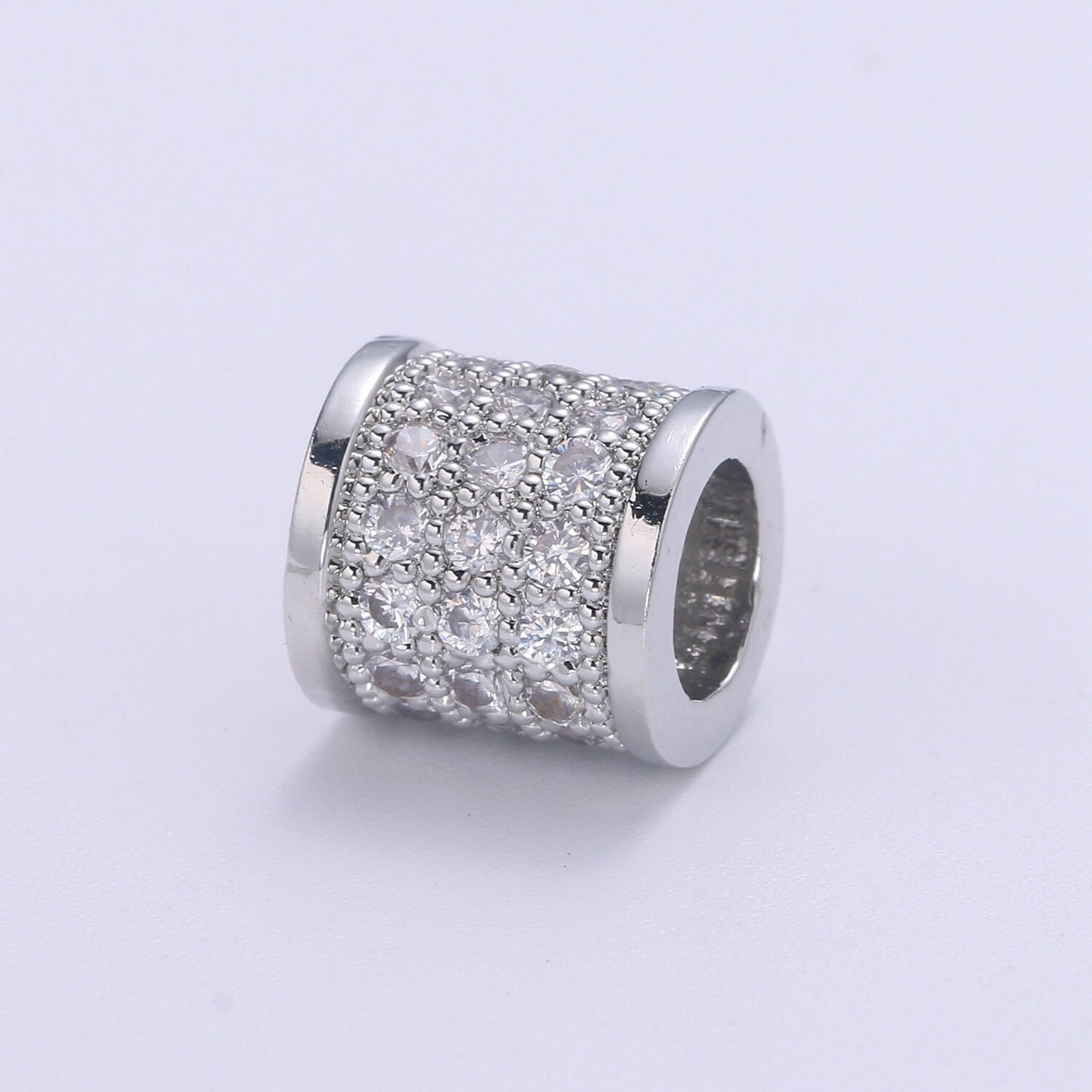 8x8mm CZ Large Hole Cylinder Drum Barrel Micro Pave Beads, Cubic Zirconia Big Hole Spacer Beads, Large Hole Spacer