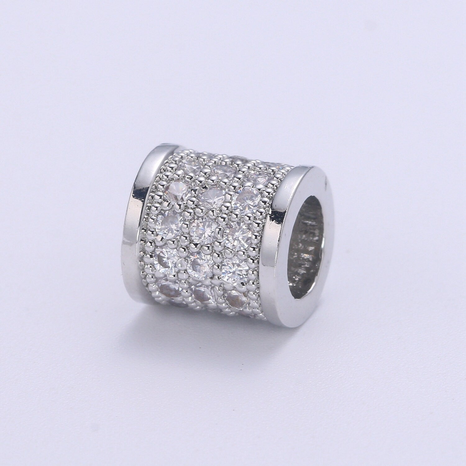 8x8mm CZ Large Hole Cylinder Drum Barrel Micro Pave Beads, Cubic Zirconia Big Hole Spacer Beads, Large Hole Spacer
