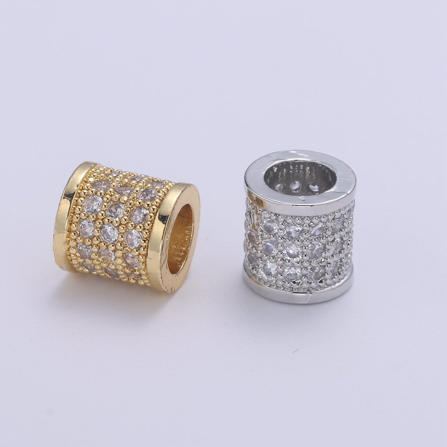 8x8mm CZ Large Hole Cylinder Drum Barrel Micro Pave Beads, Cubic Zirconia Big Hole Spacer Beads, Large Hole Spacer