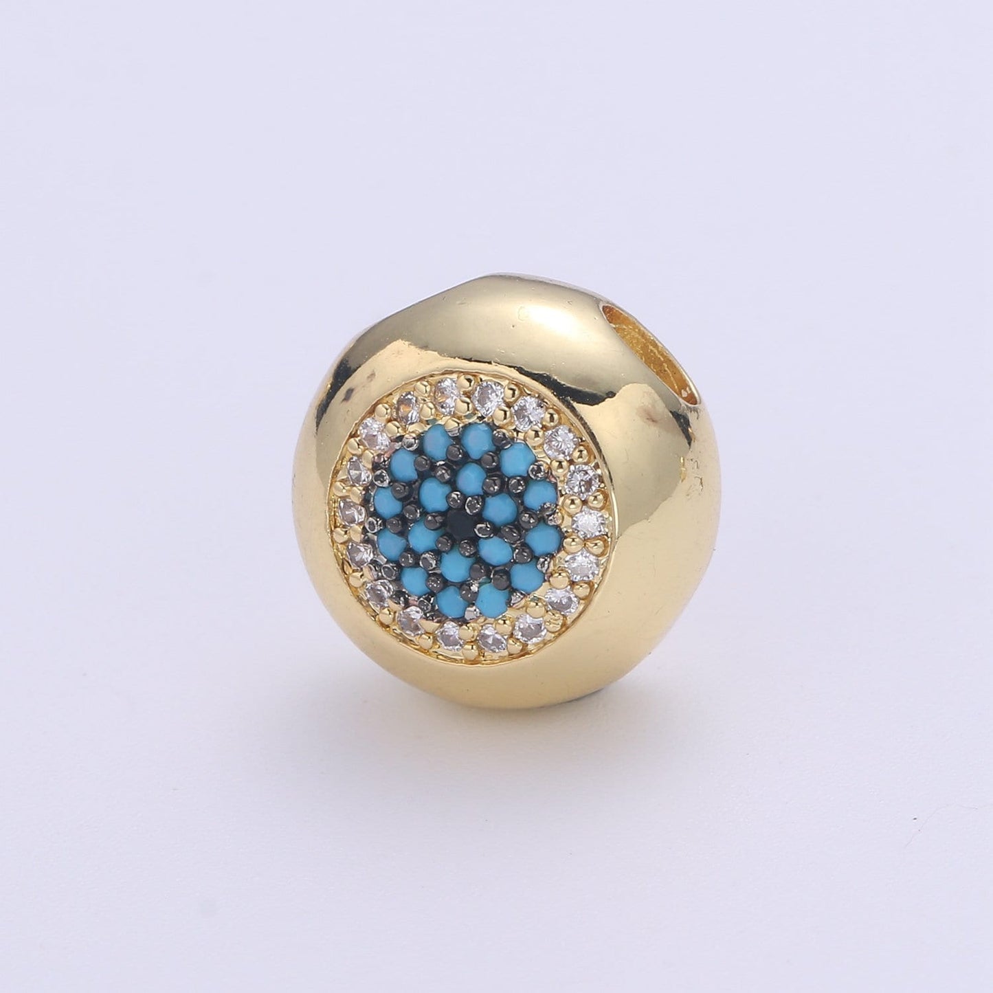 1x Large Hole Round Evil Eye Charm for Necklace Pendant Pave Beads, Cubic Zirconia Big Hole Spacer Beads, Large Hole Spacer Dangle Charm