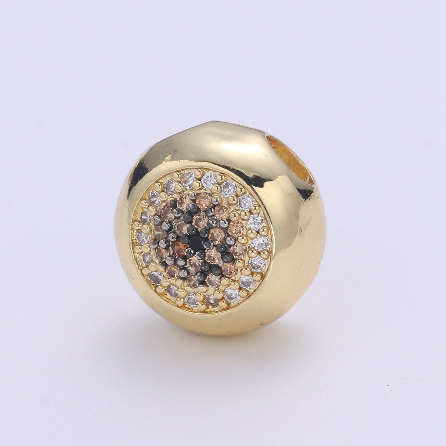 1x Large Hole Round Evil Eye Charm for Necklace Pendant Pave Beads, Cubic Zirconia Big Hole Spacer Beads, Large Hole Spacer Dangle Charm