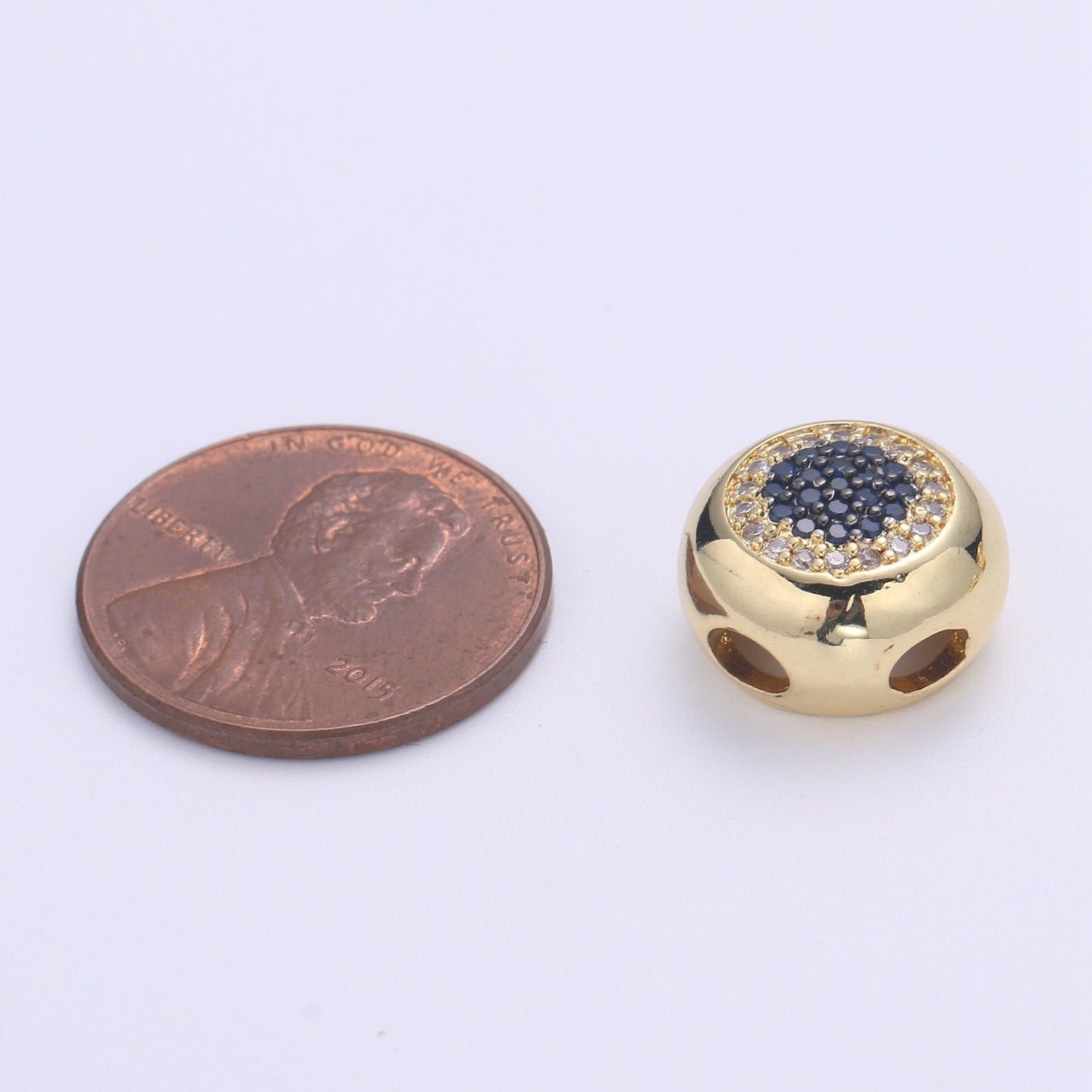 1x Large Hole Round Evil Eye Charm for Necklace Pendant Pave Beads, Cubic Zirconia Big Hole Spacer Beads, Large Hole Spacer Dangle Charm
