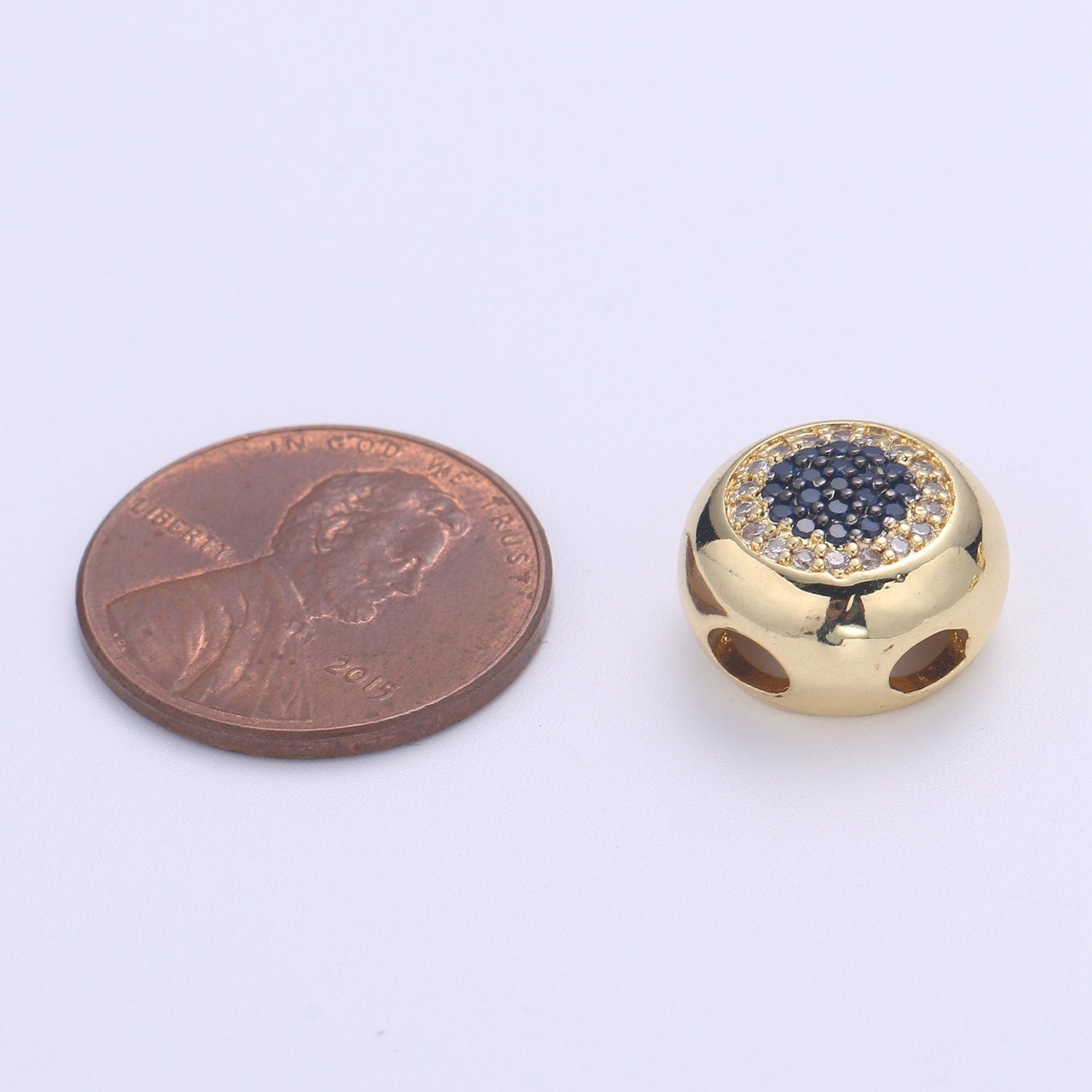 1x Large Hole Round Evil Eye Charm for Necklace Pendant Pave Beads, Cubic Zirconia Big Hole Spacer Beads, Large Hole Spacer Dangle Charm