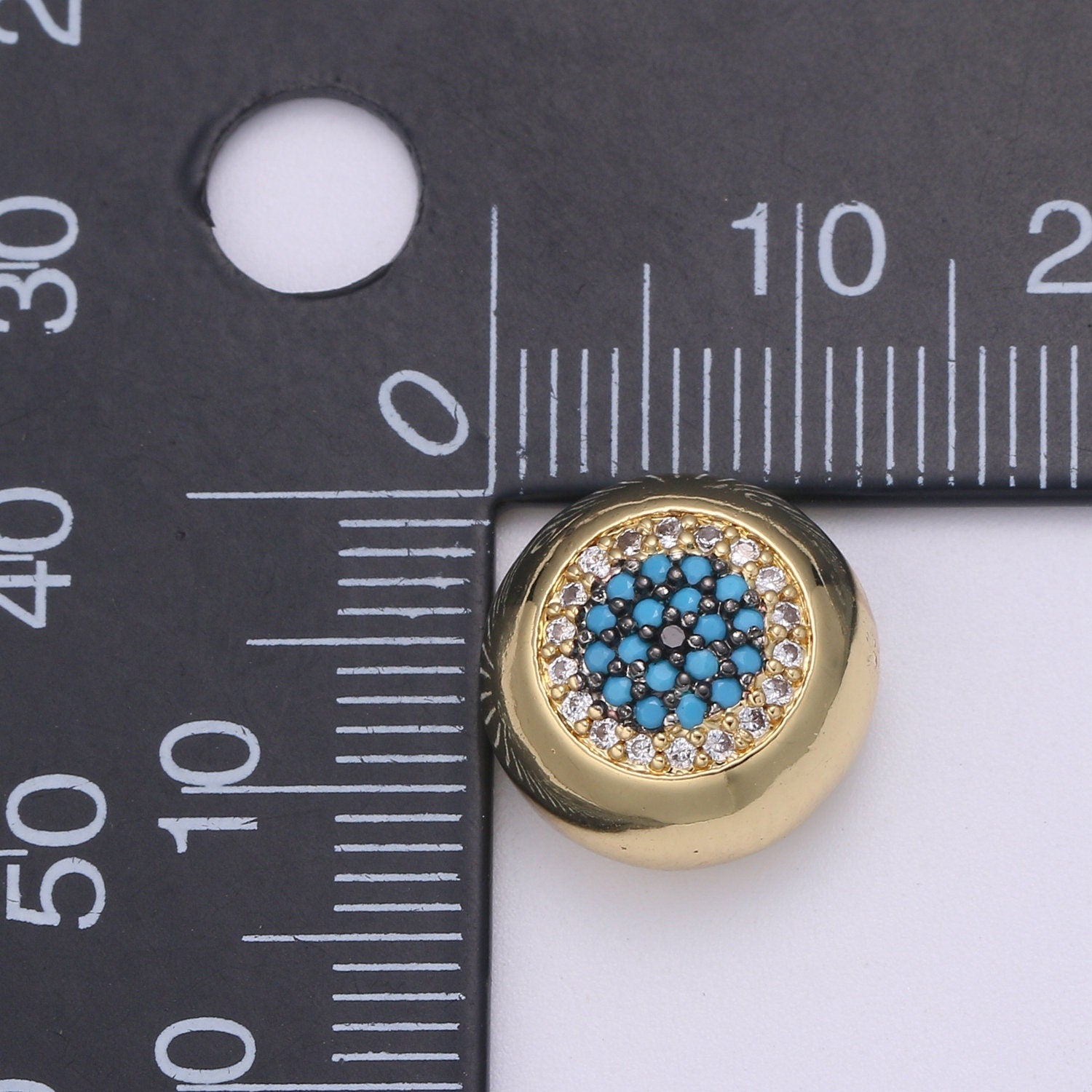 1x Large Hole Round Evil Eye Charm for Necklace Pendant Pave Beads, Cubic Zirconia Big Hole Spacer Beads, Large Hole Spacer Dangle Charm