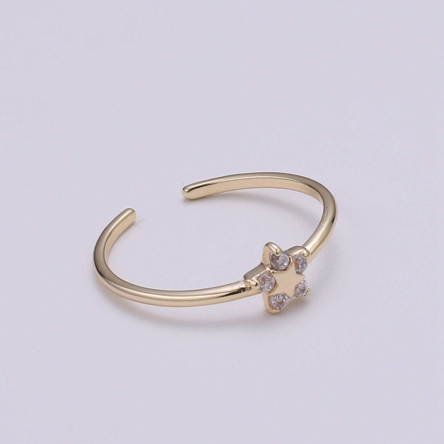 1pc Arion Star Pave Dainty CZ Gold Ring, Adjustable Gold Curb Ring,Cubic Star Simple Ring, Celestial Clear Cubic Zirconia Ring- 246