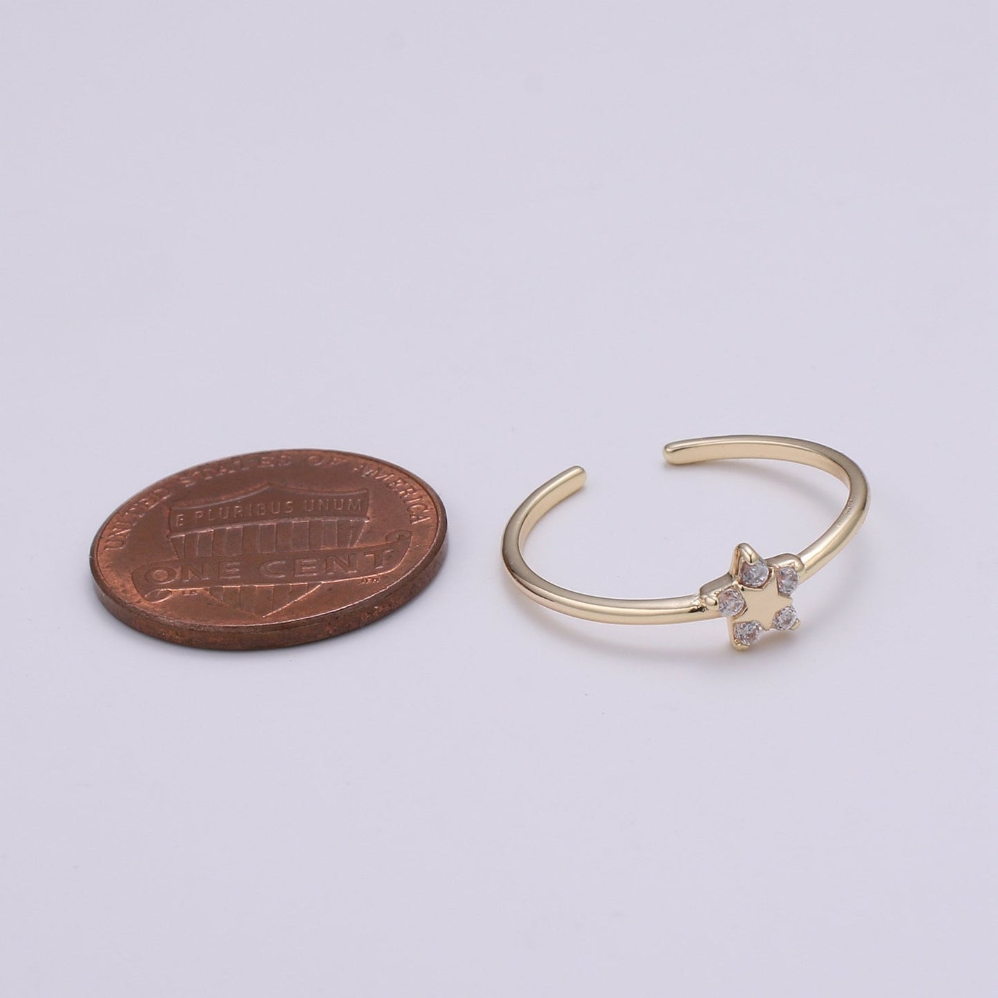 1pc Arion Star Pave Dainty CZ Gold Ring, Adjustable Gold Curb Ring,Cubic Star Simple Ring, Celestial Clear Cubic Zirconia Ring- 246