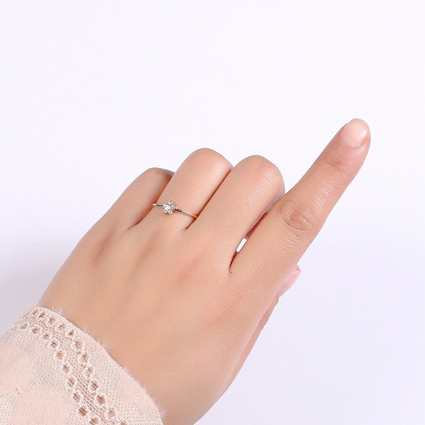 1pc Arion Star Pave Dainty CZ Gold Ring, Adjustable Gold Curb Ring,Cubic Star Simple Ring, Celestial Clear Cubic Zirconia Ring- 246