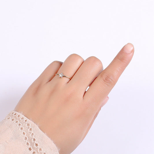 1pc Arion Star Pave Dainty CZ Gold Ring, Adjustable Gold Curb Ring,Cubic Star Simple Ring, Celestial Clear Cubic Zirconia Ring- 246