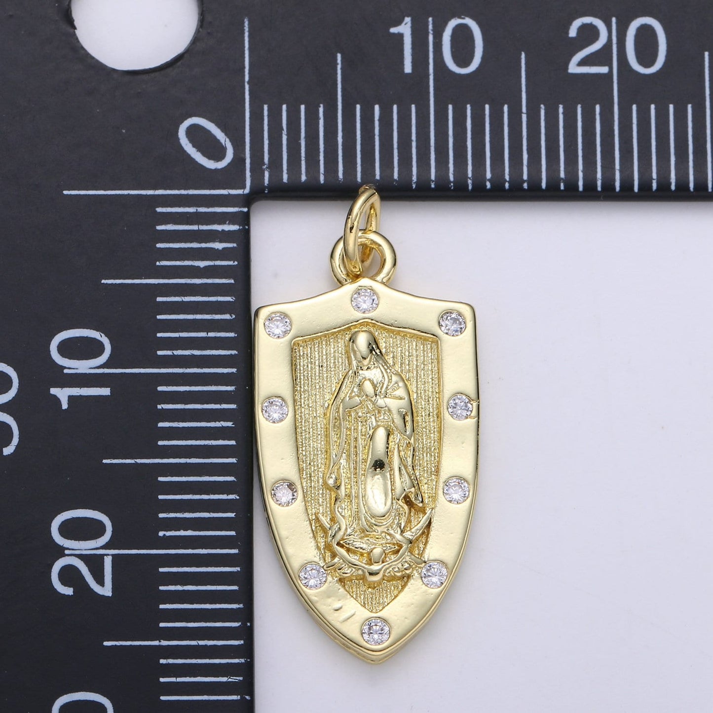 Gold Virgin Mary Medieval Shield, Decorative Edge,Protection Medallion Pendant Religious Jewelry Charm Pendant for Necklace,chgf-2075