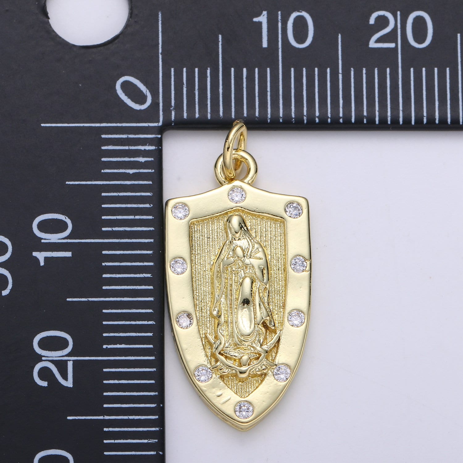 Gold Virgin Mary Medieval Shield, Decorative Edge,Protection Medallion Pendant Religious Jewelry Charm Pendant for Necklace,chgf-2075