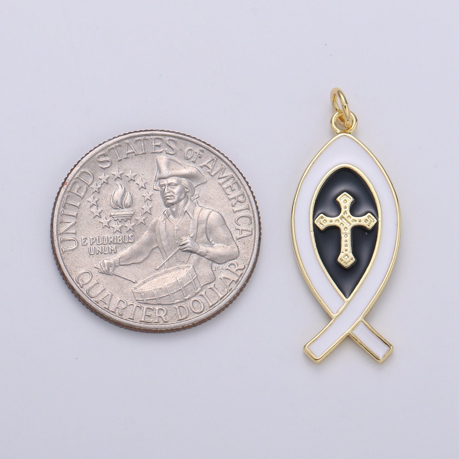 1 Pc Ichthus Cross Religious Fish Charm, Enamel Gold Charm, Earrings Bracelet Necklace Charm Gold Jewelry chgf 2071-2073