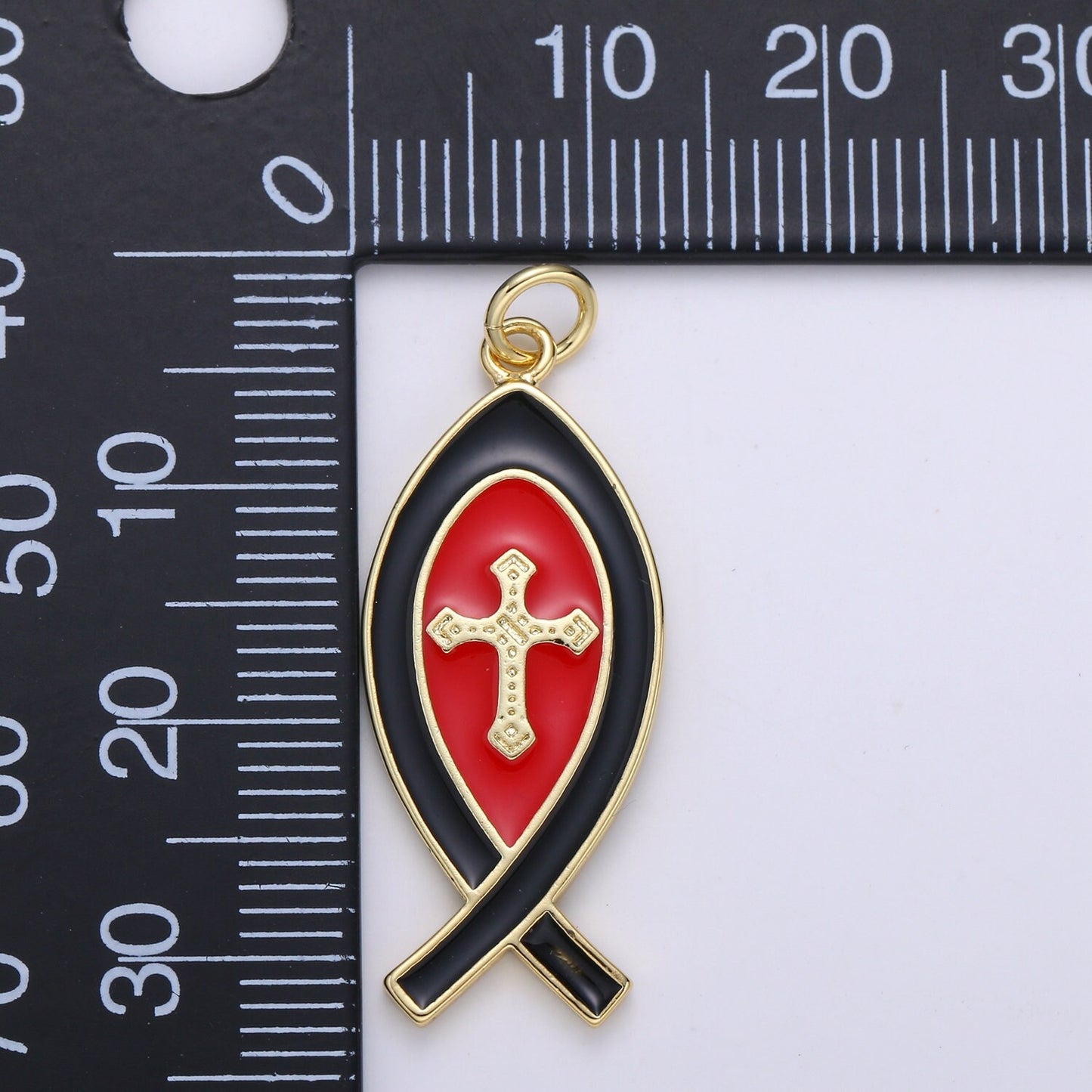 1 Pc Ichthus Cross Religious Fish Charm, Enamel Gold Charm, Earrings Bracelet Necklace Charm Gold Jewelry chgf 2071-2073