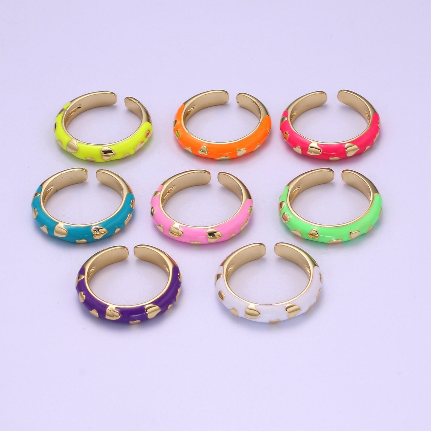 1x Dainty Colorful Enamel Ring Multicolor Enamel Band Heart Ring Stacking Open Ring Adjustable Ring Summer Trend Neon Ring