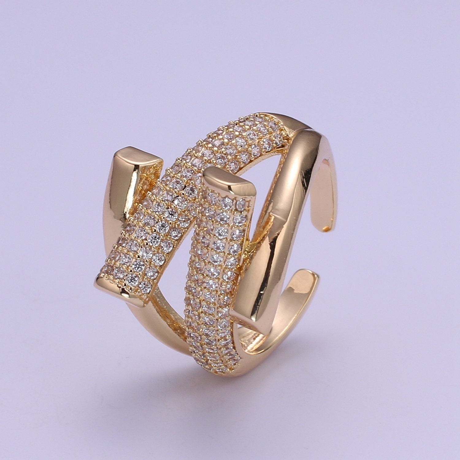 Chunky Unique Ring Cz Gold Thick Ring | Stackable Statement Ring | Unique Bold Ring For Women